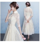 少女禮服裙立領中袖中長裙
