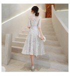 少女禮服裙立領中袖中長裙