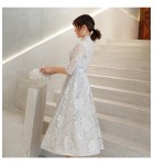 少女禮服裙立領中袖中長裙