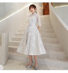 少女禮服裙立領中袖中長裙