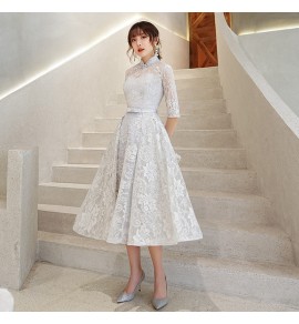 少女禮服裙立領中袖中長裙
