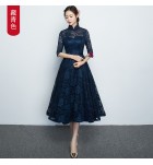 少女禮服裙立領中袖中長裙
