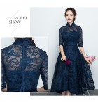 少女禮服裙立領中袖中長裙