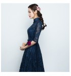 少女禮服裙立領中袖中長裙