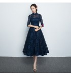 少女禮服裙立領中袖中長裙