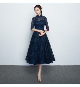 少女禮服裙立領中袖中長裙