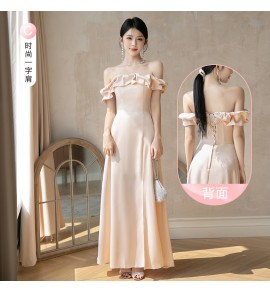 少女禮服裙香檳色宴會長裙