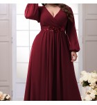 女裝大碼連身裙V領長袖禮服裙