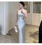 女裝禮服裙吊帶無袖開叉長裙