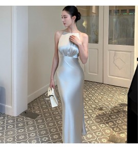 女裝禮服裙吊帶無袖開叉長裙