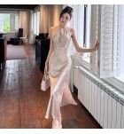 女裝禮服裙吊帶無袖開叉長裙