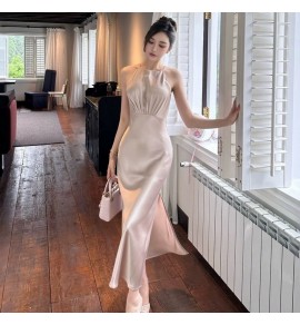 女裝禮服裙吊帶無袖開叉長裙