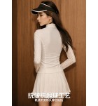 運動服立領長袖蕾絲上衣百摺裙兩件套