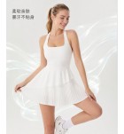 網球洋裝吊帶方領不規則百摺裙