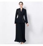 禮服裙V領刺繡上衣百摺裙兩件套