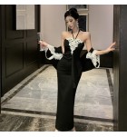 少女黑色連身裙開衫上衣兩件套 