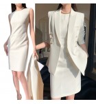 女裝連身裙圓領短袖中長裙