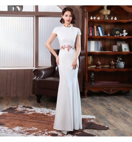 女裝禮服裙刺繡披肩立領長裙兩件套