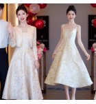 少女禮服裙香檳色吊帶中長裙長袖外套兩件套