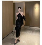 晚裝禮服珠片掛脖連身裙外套兩件套