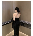 晚裝禮服珠片掛脖連身裙外套兩件套