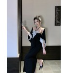 少女黑色連身裙開衫上衣兩件套 