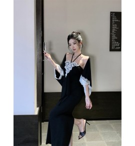 少女黑色連身裙開衫上衣兩件套 