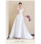 少女禮服裙一字肩輕婚紗拖尾裙
