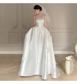 新娘輕婚紗白色抹胸蝴蝶結禮服裙
