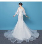 婚紗一字肩長袖新娘結婚禮服