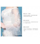 婚紗一字肩長袖新娘結婚禮服