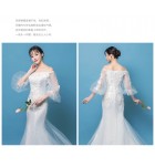 婚紗一字肩長袖新娘結婚禮服