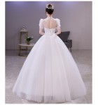 婚紗圓領蕾絲亮片泡泡袖新娘結婚禮服