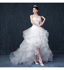 婚紗抹胸前短後長新娘結婚禮服 